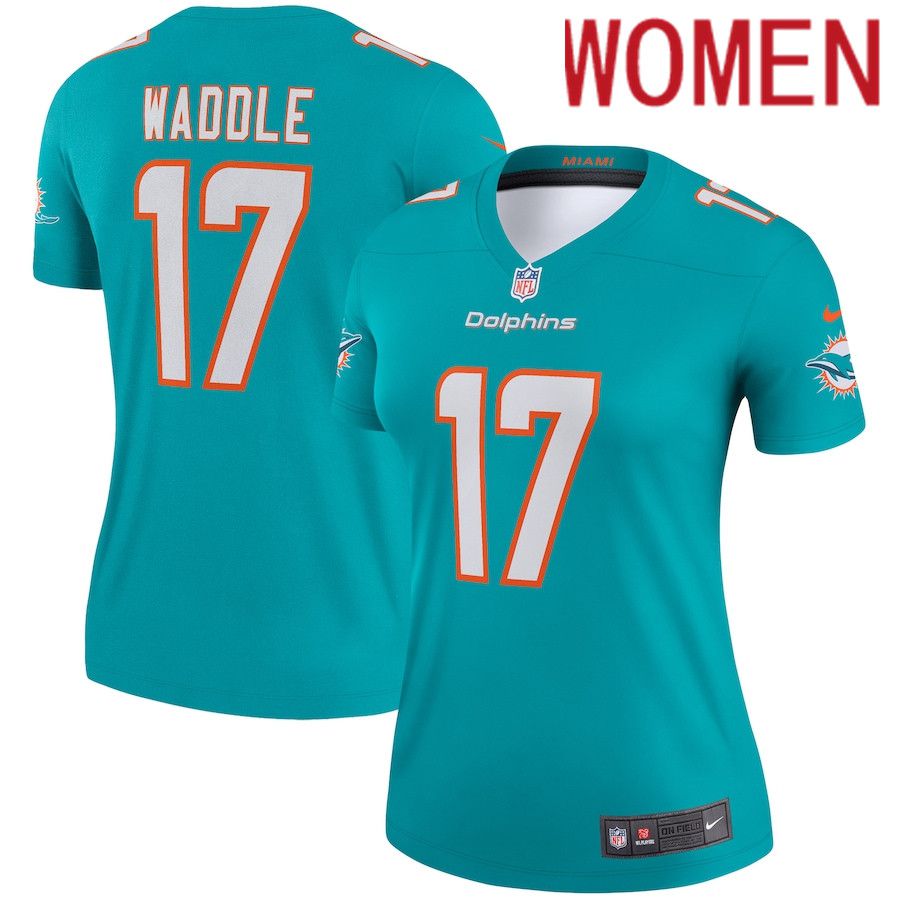 Women Miami Dolphins 17 Jaylen Waddle Nike Aqua Legend NFL Jersey